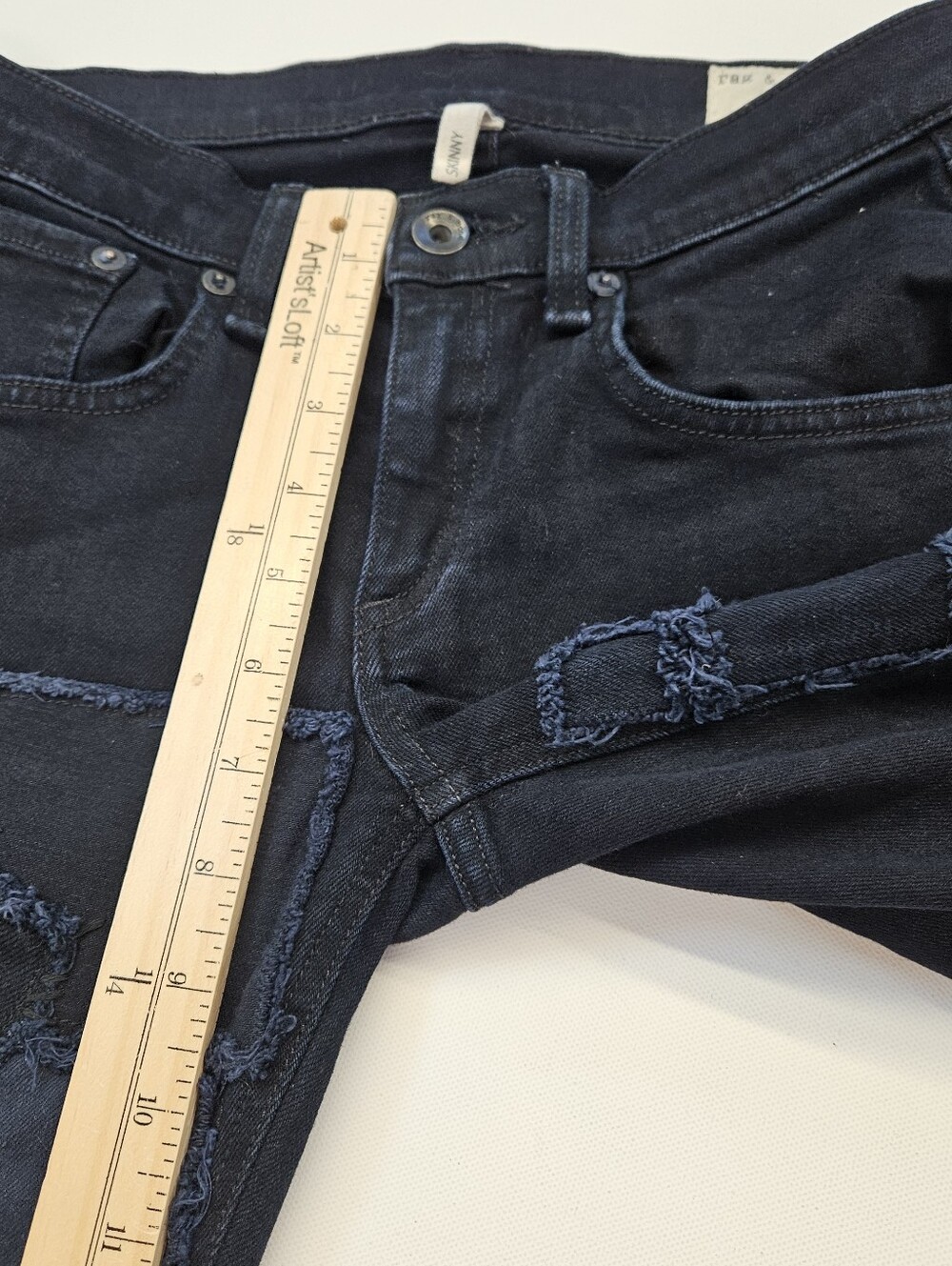RAG & BONE Skinny Patch & Repair Jeans in Torn Coal(Navy w Black Overdye)Size 25 - Picture 7 of 14